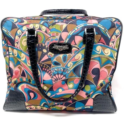 Bolso de fin de semana Kathy Van Zeeland rosa lona flores maravillosas años sesenta hippie Foto 1 de 4