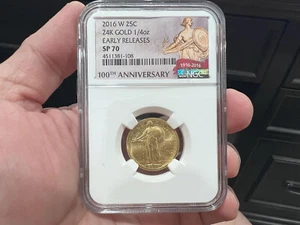 2016 W 25c 24k Gold 1/4 oz Early Releases NGC SP 70 100th Anniversary (HEJ) - Picture 1 of 3