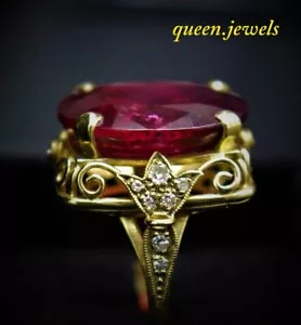 Oval Cut 4CT Lab-Created Red Garnet Vintage Wedding Ring 14K Yellow Gold Finish - Picture 1 of 5