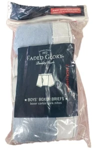 Faded Glory Boy's 100% Cotton Blue Boxer Briefs (Small 6-8) 3-Pack - Picture 1 of 3