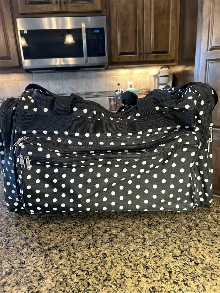 "Bolso de Lona Negro con Asas de Lunares Blancos y Correa para el Hombro 21""x12""" Foto 1 de 4