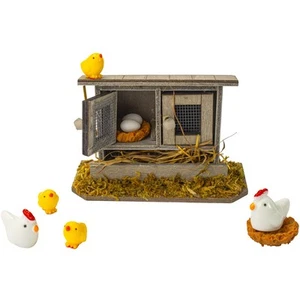 Miniature Retro Wooden Chicken Coop Mini Family Chicken,Hen,Chick,Egg,Chicken... - Picture 1 of 9