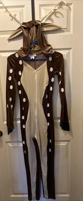 Adult Deer Hooded Costume With Ears And Antlers Zip Up One Piece Size Small - Image 1 of 4