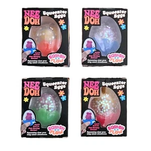Nee Doh Squeezter Eggs ORANGE/BLUE/PINK/GREEN Squishy Fudget Toy COMPLETE SET - Picture 1 of 12