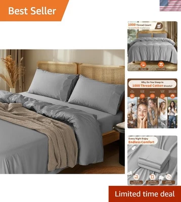 Lujosas sábanas de algodón egipcio tamaño king de 1000 hilos - Juego de 4 piezas Foto 1 de 4