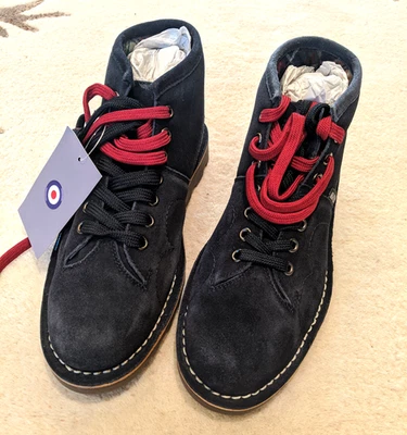 New! GRAFTERS navy blue suede monkey boots - UK 4 - worker mod red laces - Image 1 of 4