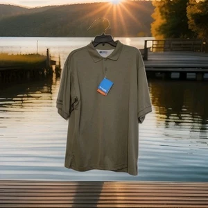 Columbia PFG Men's Short Sleeve Polo Shirt Size Medium Khaki Sun Protection NWT - Picture 1 of 16
