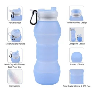 Contenedor de botella de agua de silicona plegable viaje senderismo camping aplastar - Imagen 1 de 19