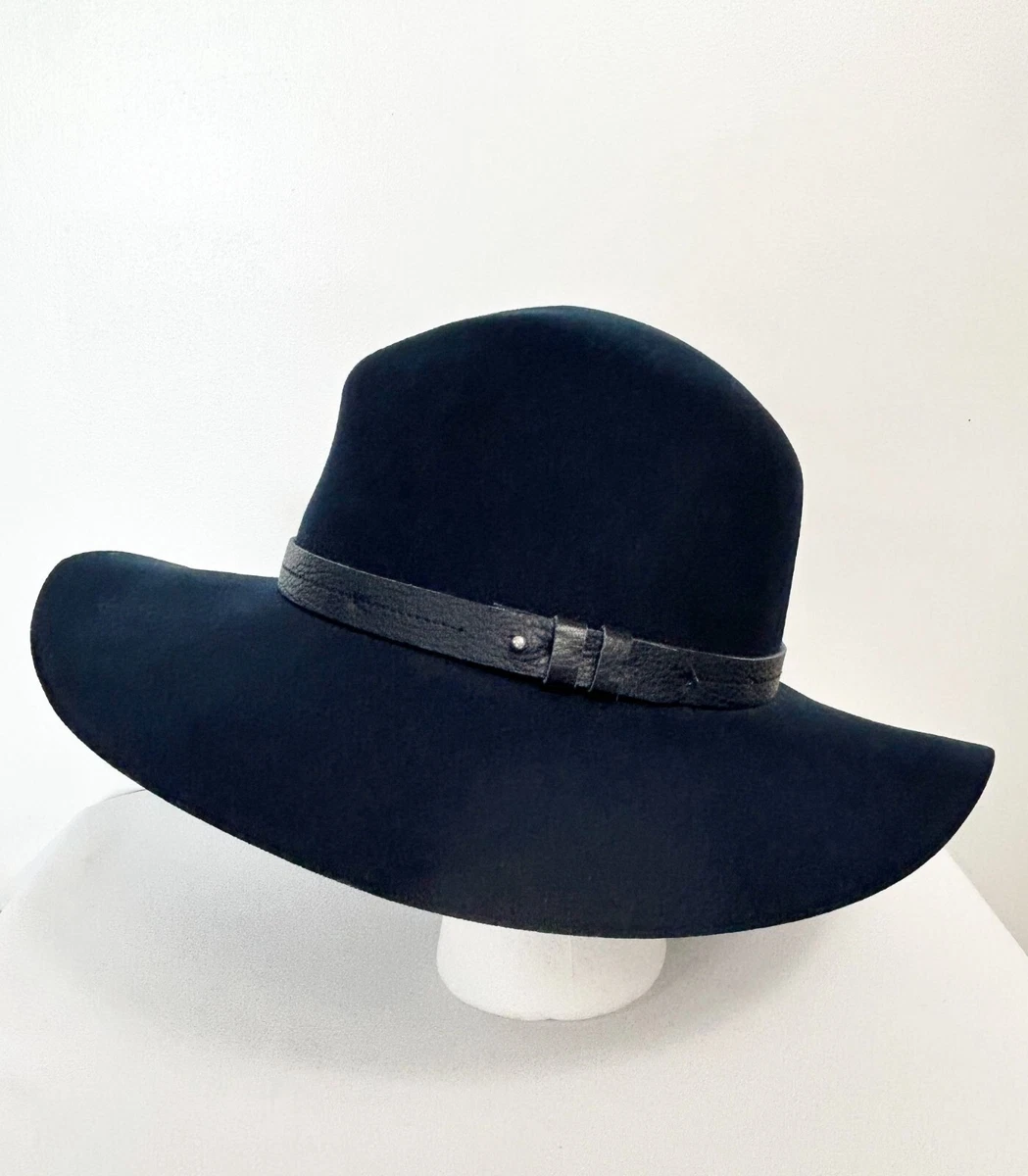 Rag & Bone Leather Trim Wool Wide Floppy Brim Fedora Hat In 