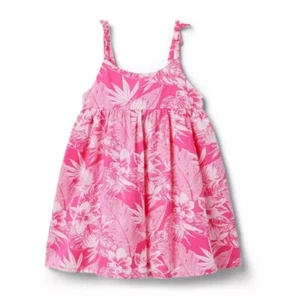 Janie and Jack TROPICAL PALM SUNDRESS straps cotton white pink knee length SZ 12 - Picture 1 of 10