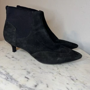Naturalizer Sz 8 Black Leather Suede Heeled Ankle Boots Booties Pointed Toe -A1 - Picture 1 of 8