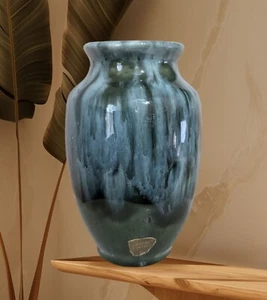 Vintage Camark Pottery blue drip glaze vase ceramic 6" blue green MCM - Picture 1 of 10