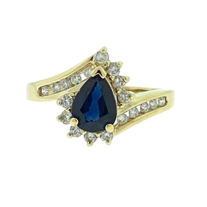 14k Yellow Gold Diamond Sapphire Ring Aprox .38 CTW - Picture 1 of 4