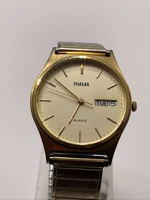 Кварцевые мужские часы Phasar золотистый цвет нержавеющая сталь с новым аккумулятором - Изображение 1 из 4