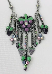 Purple Grape Cluster Dangle Charm Rhinestone Necklace Set - Picture 1 of 8