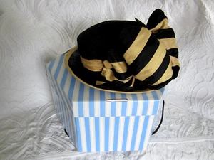 Dyonni Black & Gold Ascot / Wedding / Races / Ladies Day Hat with Hat Box - Picture 1 of 5