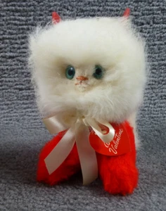 Vintage Jerry Elsner Plush Red W Fur Cat Kitten Eyes "Be My Valentine" W BOX - Picture 1 of 8