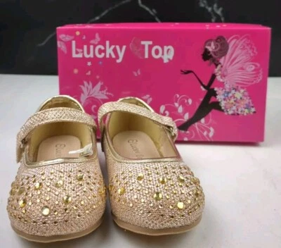 Lucky Step Toddler Girls Mary Jane Flats, Gold Rhinestone, sz 7 - Image 1 of 4