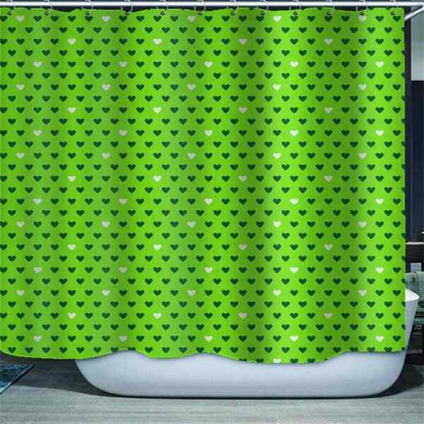 Hearts On Green Cloth 3D Shower Curtain Waterproof Fabric Bathroom Decoration