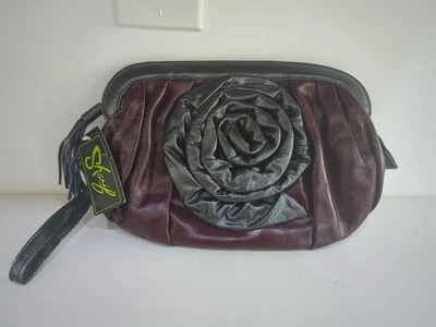 Bolso de Mano/Muñequera y Paisley Original By Sharif NY 1827 Cuero Borgoña y Gris Foto 1 de 4