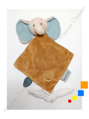 Doudou Plat Lange Luna Et Axel Éléphant Blanc Bleu Beige Marron Pois Gris Nattou - Photo 1/3