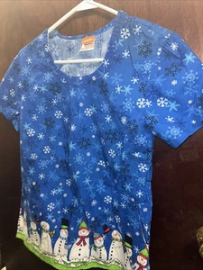 Grafx by Barco Womens Sz Small Scrub Top Snowman - Picture 1 of 5
