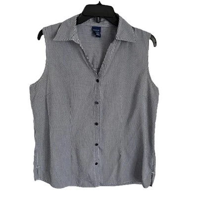 Basic Editions Gingham Plaid Blue Sleeveless Button Up Top Womens Sz L Farmcore - Image 1 of 4