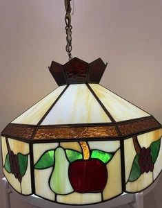 Large Stained Glass Ceiling Light Fruit Chandelier Art Deco Tiffany Vibe Vintage - Picture 1 of 13