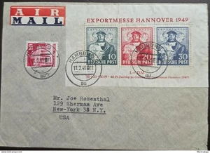 MI) 1949 GERMANIA, COPERTINA CON FOGLIO RICORDO, SPEDITA DA AMBURGO A NEW YORK, DA A - Foto 1 di 1