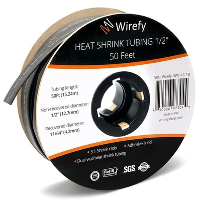 WIREFY 1/2" Heat Shrink Tubing - 3:1 Ratio - Adhesive Lined - a resistant Heat Shrink