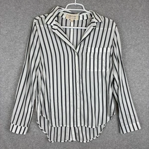 Cloth & Stone Anthropologie gestreifte Button Down Bluse Rollriegel Gr. XS grau - Bild 1 von 8