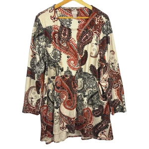 Chico's Long Sleeve Tunic Knit Top 3 (XL) Lagenlook Pockets Hi-Low Artsy Swing - Picture 1 of 16