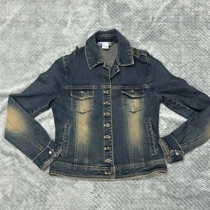 Finesse Jean Jacket Girls M 10-12 Distressed Blue Denim Fading Casual Button Up - Picture 1 of 13