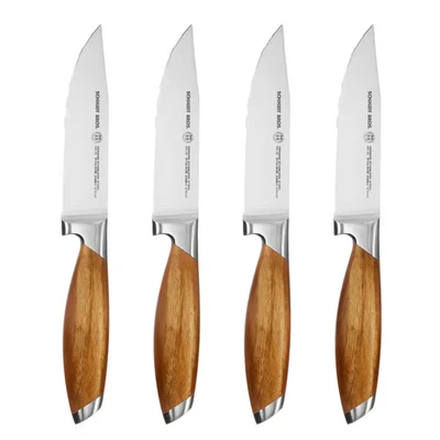 4-Piece Stainless Steel Cutlery Bonded Teak Jumbo Steak Knife Set in Wood Gift B - Image 1 of 4