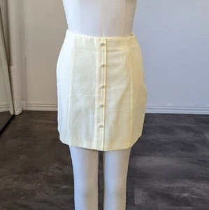 Zara High Waisted Mini Skirt Yellow XS preppy casual summer linen Faux Button - Picture 1 of 7