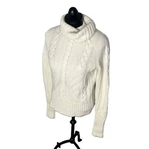 Merino Wool Blend Cream Turtleneck Long Sleeve Pullover Sweater Ann Taylor M - Picture 1 of 10
