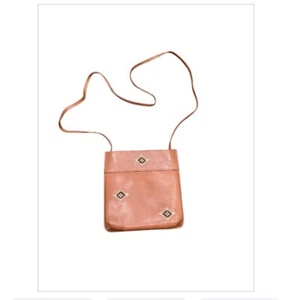 St Michael Brown Leather Crossbody Bag Vintage Beaded Small Lined M&S Square - Picture 1 of 10