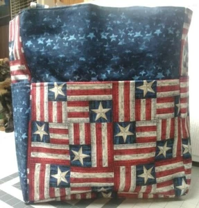 Patriotic Stars Flag America God Bless Large Purse/Project Bag Handmade 14x16 - Picture 1 of 7