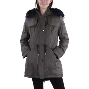Laundry by Shelli Segal Womens Taupe Hooded Long Anorak Jacket Coat S BHFO 4903 - Picture 1 of 2