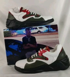 Bally Kings Men's Size 12 Sneakers Made in Italy Leather Green/Red/White NIB - Picture 1 of 15