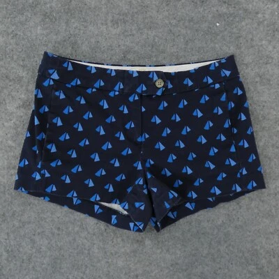 J. Pantalones Cortos Crew Para Mujer 2 Elastizados Chinos Frente Plano Tiro Medio Azul Marino con Velas Azules Foto 1 de 4