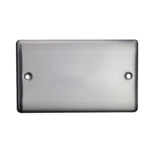 Caradok 2 Gang Blank Plate- Brushed Steel - Picture 1 of 1