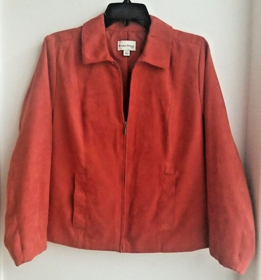 Jaqueta feminina Studio Works laranja camurça com zíper manga longa forrada tamanho 10 pequena - Imagem 1 de 4