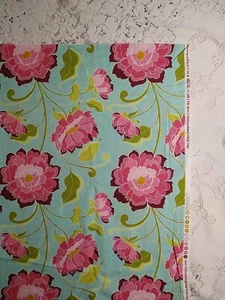 Riley Blake Halle Rose by Lila Tueller Cotton Fabric Mint Pink Bold Floral 24x38 - Picture 1 of 5