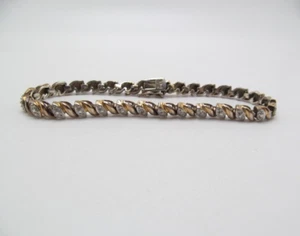 Vintage 925 Sterling Silver Gold Wash Diamond Fancy Tennis Bracelet 7.5 Inch - Picture 1 of 10