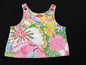 Lilly Pulitzer Nosie Posey Pink Floral Cropped Tank Top Girls' M - 7 / 8 - Picture 1 of 4