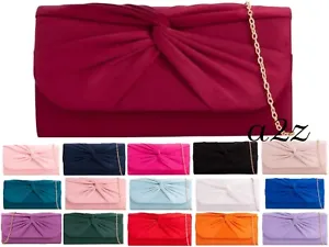 Women's Pleated Suede Clutch Bag Gold Chain Wedding Party Prom Evening Handbag - Picture 1 of 24