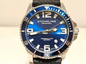 PROFFESIONAL DIVER 200m BLUE DIAL HERREN SCHWEIZER QUARZ UHR "STUHRLING" ORIGINAL - Bild 1 von 15