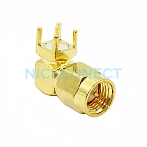 5x SMA Male Plug Right Angle Thru Hole PCB Mount Solder Goldplated RF Connector - Picture 1 of 3