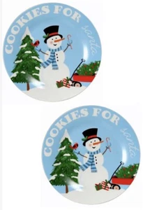 Lot Of 2, Cookies For Santa 8” Plate, Ceramic Christmas Snowman Plate, NEW - Picture 1 of 2